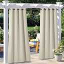 NICETOWN 2 Panels Weighted Patio Outdoor Curtains 95 inch Length, Home Fashion Microfiber Thermal Insulated Silver Stainless Steel Grommet Room Darkening Drapes for Terrace, Beige, W52 x L95