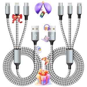 MPATIBY Multi Charging Cable, (2 Pack 4FT) Multi USB Charger Cable 3 in 1 Charging Nylon Braided Fast Charging Cord with Type-C, Micro USB, IP Port for Most Phones/iPhones/Tablets (Grey)