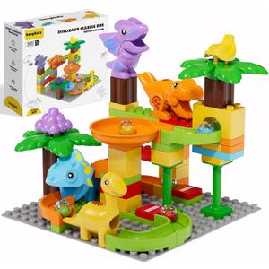 Kids Marble Run Building Block Dinosaur, Montessori Learning Resources STEM Toy Bricks Maze Puzzle Set Race Track Compatible with Major Brands for Age 3 4 5 6 7 8+ Boys Girls Birthdays