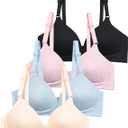 Teen Girls Adjustable Training Bra Seamless Sports Bra Wireless Breathe Bra 32/70 3 Pcs, Pink/Green/Whit