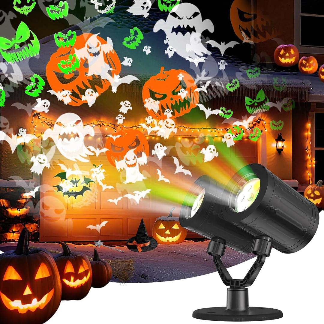 Halloween Projector Lights Outdoor Lurious Double Head Light Projector with Timer Waterproof Dynamic Devil Face Ghost Projector Halloween Pumpkins Outdoor for Patio Home Window Wall Decor