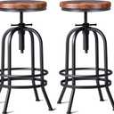 32 inch Vintage Industrial Bar Stool-Metal Wood Swivel Bar Stool-Retro Bar Height Stool-Counter Height Adjustable Kitchen Stools-Set of 2-Extra Tall Pub Height 26-32 Inch,Fully Welded(Black(2pcs))