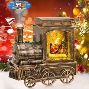 Garma Christmas Train Musical Snow Globe Lantern with Projection, Lighted Water Globe Lantern Swirling Glitter White Santa Claus for Christmas Decoration Gifts, Battery or USB Operated LED Lighted
