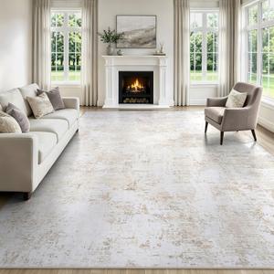 9x12 Area Rugs for Living Room Beige Rug Washable Bedroom Abstract Carpet