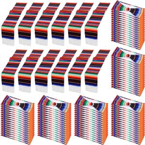 Newwiee 108 Pcs Mexican Stretch Chair Sashes with Table Runners, Cinco De Mayo Chair Bows Serape Fringe for Mexican Party Wedding Decorations (Colorful)