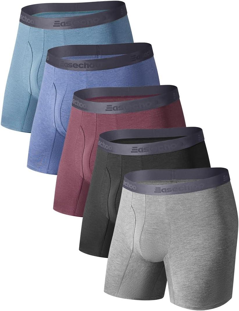 Men's Underwear,Rayon Made from Bamboo Boxer Briefs,Ultra Soft,Cool Breathable,No Riding Up Long Leg,5 Pack (Large, Multi-nv)
