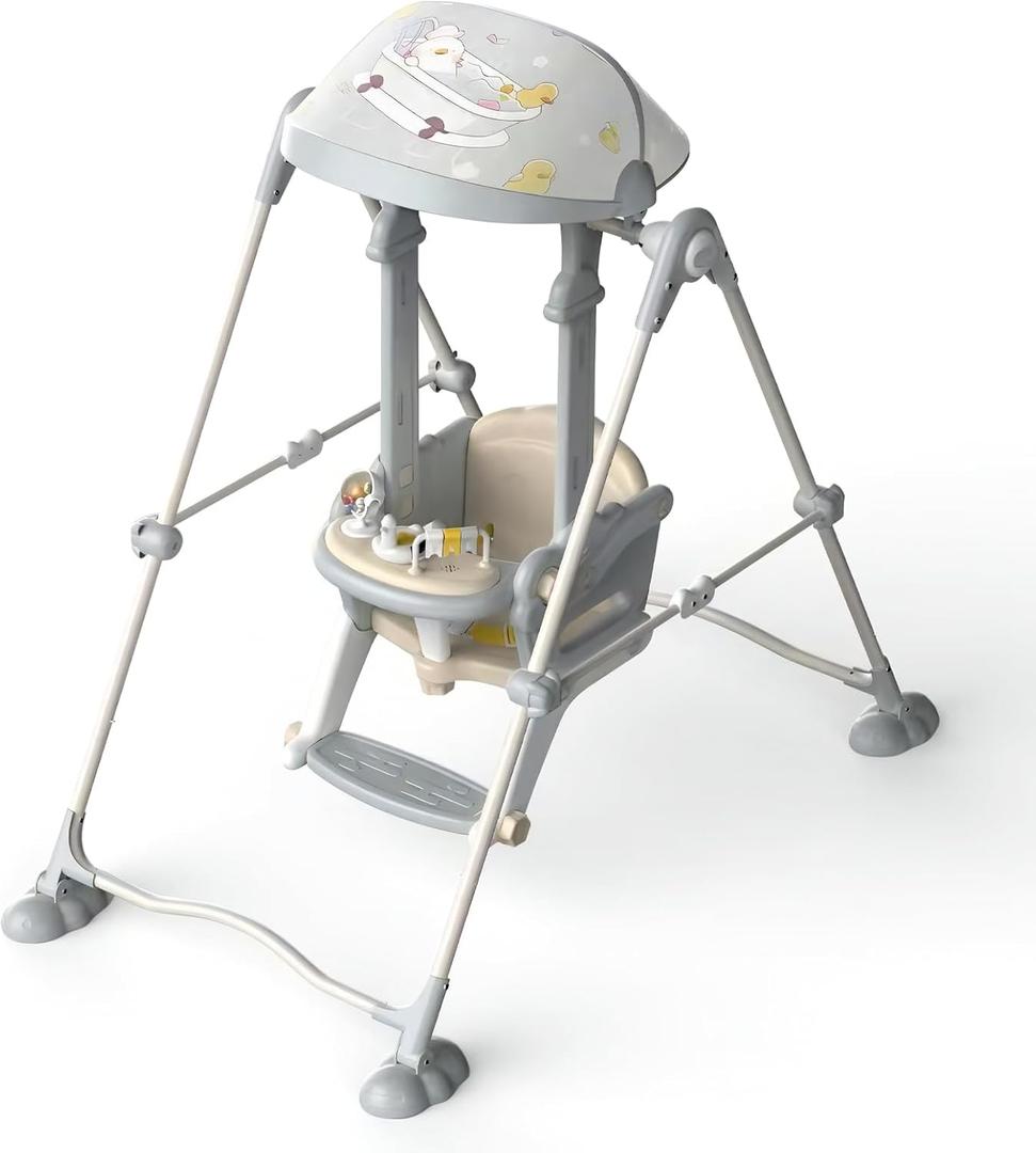 Baby Swings for Infants, Portable Toddler Swing with Magnetic Music Box, Easy Fold, Detachable Baby Swing for Outside and Indoors(Grey) 