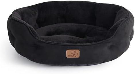 Bedsure Dog Beds for Small Dogs - Round Cat Beds for Indoor Cats, Washable Pet Bed for Puppy and Kitten with Slip-Resistant Bottom, 20 Inches, Black