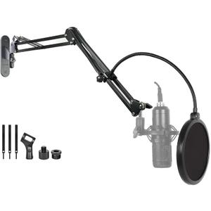 Upgrade Mic Wall Mount,Microphone Boom Arm Wall Stand Holder for Logitech Blue Yeti,Razer,HyperX,Shure,Rode Mic Broadcasting, Voice-Over Sound,Streaming and Recording-booth