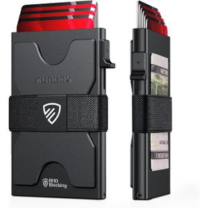 RUNBOX Slim Card Holder Wallet for Men, Minimalist RFID Blocking Wallet with Pop-Up Function, Ultra-Thin Design, Metal Business Card Cases holds 6+6 Cards, Gifts for Men, Men's Accessories (A Matte Black)