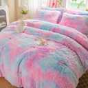 Faux Fur Kids Girls Purple Rainbow Comforter Sets Twin/Full - 3PC Bed Set Warm Comfortable Soft Plush Flannel Velvet Fluffy Fuzzy BeddingComforter x 1 Pillowcases x 2