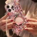 for Moto G Stylus 2025/2026 5G Bling Case Luxury for Women Girls Design Cute Shine Sparkly Glitter Diamond Gemstone Stand Handmade Phone Cover with Crystal Wrist Strap,Pink