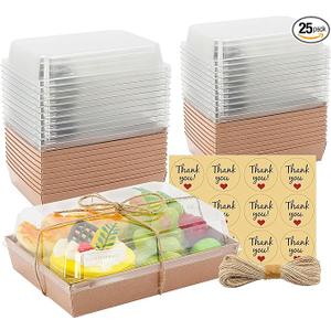 YTAXZ 7x5x2.5 Charcuterie Boxes with Clear Lids, Large Disposable Bakery Dessert Boxes, Bakery Take Out Containers, To Go Food Container for Chocolate, Sandwich, Cookie, Cupcake, Pastries (50, Brown)