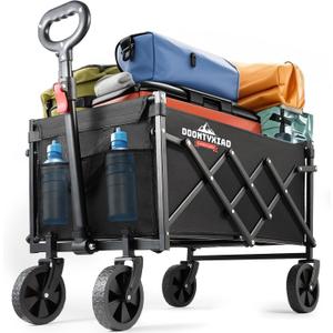 Collapsible Wagon, 360lbs Load Capacity, Small Wagon carts Foldable with Wheels, Heavy-Duty Steel Frame, 600D Oxford Fabric, Ergonomic Handle, Wear-Resistant, Perfect for Outdoor, Garden, Grocery