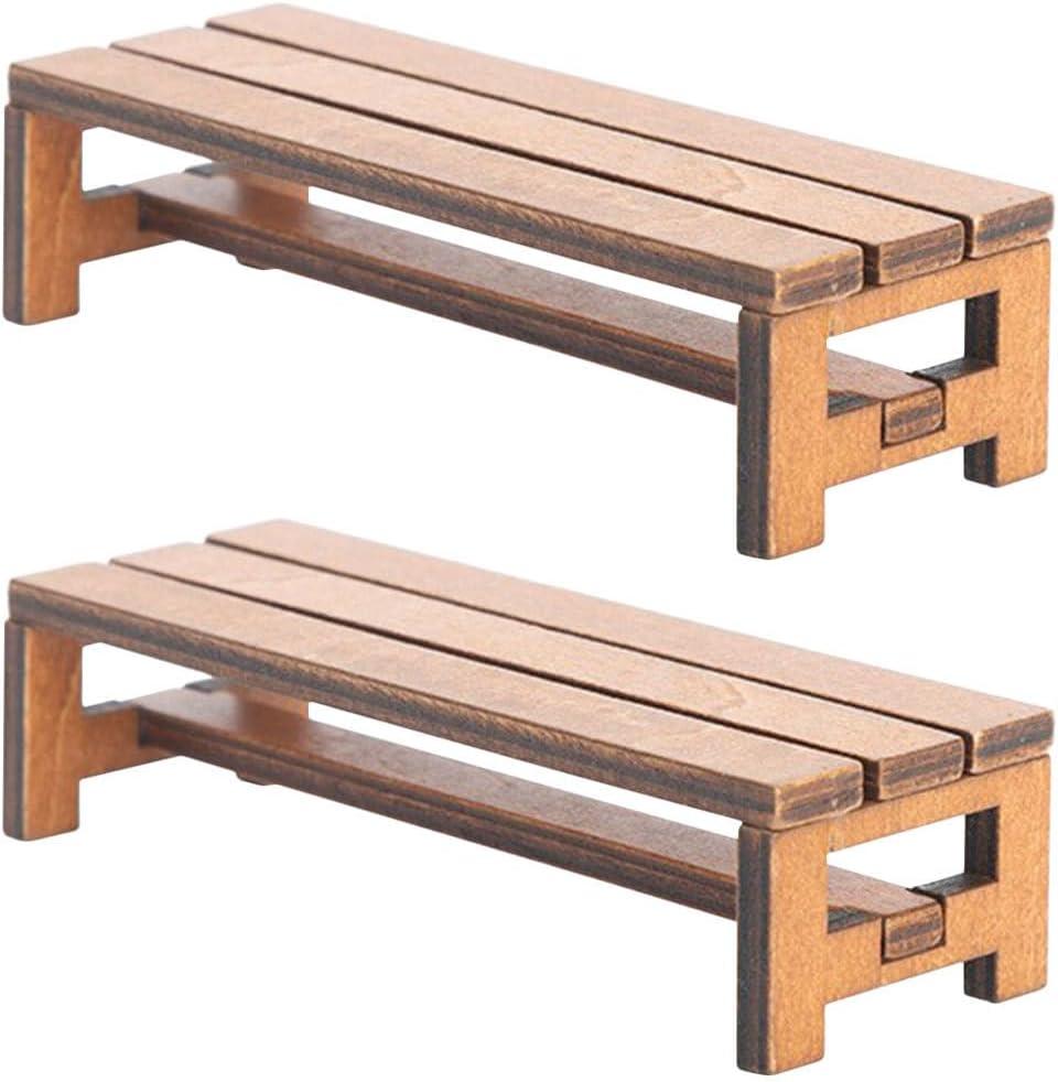 2Pcs Miniature Dollhouse Bench Set - Tiny Park Bench & Chair Model for Dollhouses, 1:12 Scale Wooden Furniture Accessories
