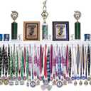 4ft- Medal Awards Rack Premier Medal Hanger Display Rack and Trophy Shelf for Gymnastics, Soccer, Basketball, Football, and More. The Largest Medal and Award Display- 48 (White)