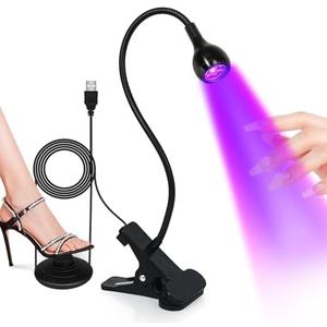 AORAEM UV LED Nail Lamp, Quick Drying UV Light for Gel Nails Foot Control LED Nail Cure Lamp, Flash Cure Light with Black Gooseneck and Clamp for Gel Nails