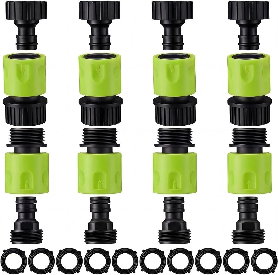 Hotop 16 Pieces Garden Hose Quick Connector 3/4 Inch Plastic Water Hose Fittings Male and Female Connectors End Adapters with 10 Pieces Rubber Gaskets(Fluorescent Color)