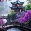 PICKFORU Plum Blossom Dreamscape Puzzles for Adults 1000 Pieces, Vintage Flower Tree Scenery Puzzles, Impossible Unique Lake Park Theme as Home Decor