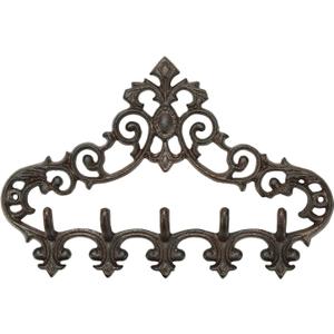 Sungmor Cast Iron Rustic Coat Hook Hanger with 5 Hooks - Practical Iron Storage Organizer/Wall Hooks Hanging Rack - Pretty Pattern Charming Wall Decor for Keys Clothes Hats