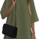 PRETTYGARDEN Women's 2 Piece Lounge Sets 2025 Summer Short Sleeve Tunic Tops Drawstring Shorts Matching Outfits Tracksuits (Army Green,Small) (Green, S)