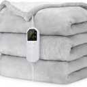 Electric Heated Blanket Twin 62" x 84", Soft Plush Flannel & Sherpa Electric Blanket with 8 Heat Settings, 1-12H Auto-Off, Fast & Even Heating, Machine Washable, Ideal for Home & Office, Light Gray