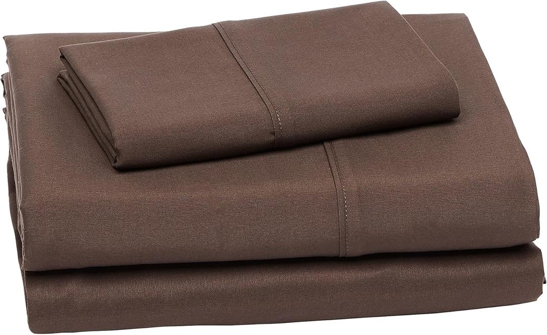 Amazon Basics Lightweight Super Soft Easy Care Microfiber 3-Piece Twin XL Sheet Set with 14-Inch Deep Pockets, Solid, Chocolate