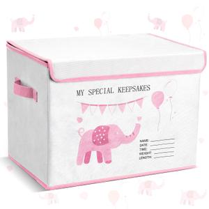 LemonRoad 16x12x12inch Baby Memories Keepsake Box Baby Shower Elephant First Keepsake Box New Parent Newborn Baptismal Birthday Gift for Mementos Travel Loved Ones Treasured Keepsakes (Pink)