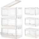 Stackable Plastic Storage Bins with Lids, Foldable Closet Organizers and Storage, 3 Drawer Storage OrganizerClear Stackable Containers for Wardrobe,Bedroom,Office,Dorm