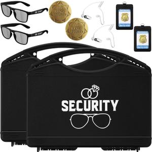 Gejoy Wedding Ring Security Box Bearer Suitcase with Earpiece Earplugs Headset and Sunglass Metal Ring Badge ID Card Holder