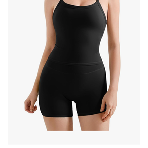 Women 2 Piece Workout Sets High Waisted Tummy Control Biker Shorts Halter Padded Tank Tops, Size L