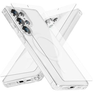 Strong Magnetic for Samsung Galaxy S25 Ultra Case, 2 Case&2 Screen Protector for S25 Ultra Phone,Mil-Grade Drop Protection,2PCS Clear
