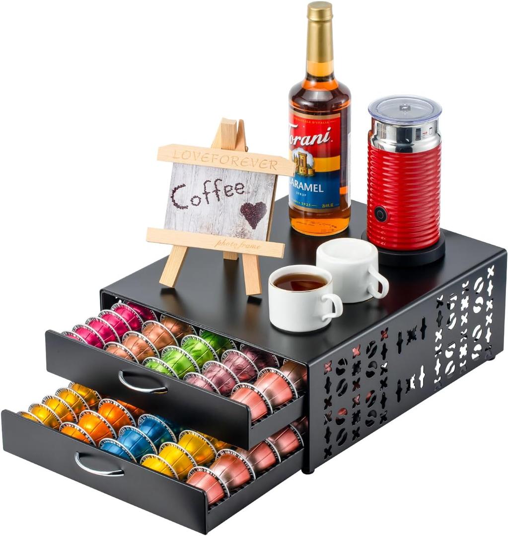 Flagship Vertuo Pod Holder Coffee Storage for Nespresso Organizer - Large Capacity 2 Tier Drawer Fits All Size Vertuo Pods (Normal)