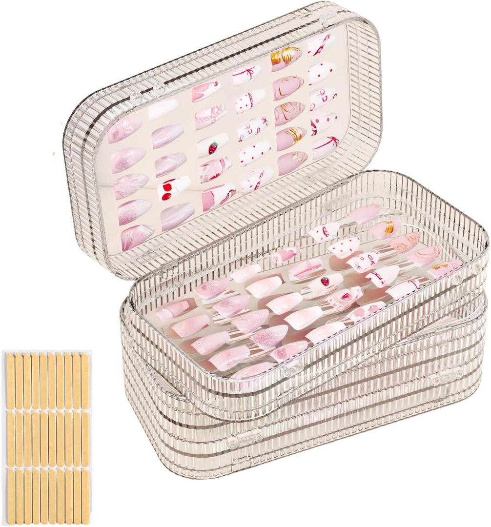 Large Tri-Fold Press On Nail Organizer Case - 4-Page Portable Storage Box for Fake Nails, Clear PET Plastic Travel Holder (63.21.8 inch) Texture