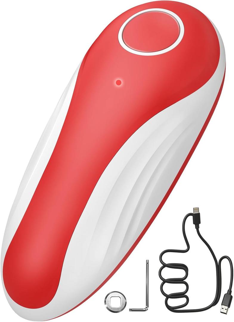 One Touch Rechargeable Can Opener Fits All Can Sizes with Indicator Light, Electric Can Openers for Kitchen Food Safe with Smooth Edge, Kitchen Gadgets Can Openers for Seniors, Arthritis and Chef (Red,White)
