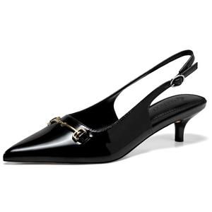 Coutgo Womens Slingback Kitten Heels Low Heel Dress Shoes Closed Pointed Toe Metal Chain Office Work Pumps, Black, Size 7