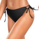 Zmart String Tie Side Bikini Bottoms - Women Full Coverage Swimsuit Bottom Mid Rise Mid Waist Swim Bathing Suit Bottom (Large, Black)