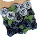 N&T NIETING Dusty Blue Fake Roses,50pcs Artificial Flowers Faux Flowers Fake Flowers for DIY Wedding Bouquets Centerpieces Floral Arrangements Home Decorations Shades of Navy Blue