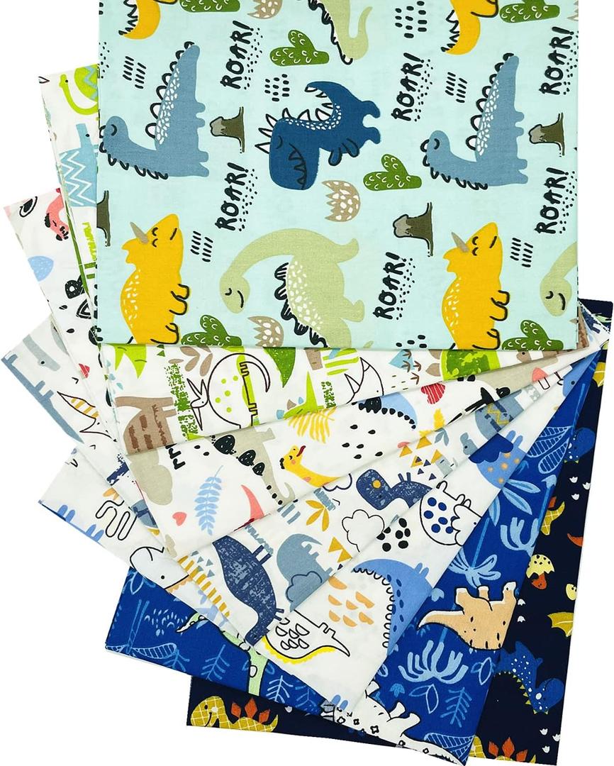 Dinosaur Quilt Fat Quarters Fabric Bundles Cotton Cartoon Dino World Fabric for Baby Boy Kids 18"x 22" (7pcs) SZRUIZFZ