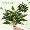 Hotop 6 Pack Variegated Hosta Artificial Plant for Summer Outdoor Decoration, 15.8" Faux Green Dieffenbachia Plant Greenery Aesthetic House Plants Outdoor Shrubs Indoor Office Yard Planter Filler