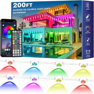 FBZ 200FT Permanent Outdoor RGB Lights - IP67 Waterproof with Smart App Control Remote,DIY Scene Modes, Music Synchronization,Eaves Lights for Garden Decor,Deck,Christmas