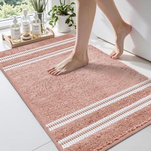 Arenarug Bathroom Rugs 17x24 Extra Soft Absorbent Bath Mat Chenille Non Slip Shower Mat Rubber Backing Machine Washable Bath Mats for Bathroom Shaggy Coral Bath Rugs for Tub, Hallway