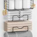 Towel Racks for Bathroom,Towel Rack Wall Mounted, 6 Tier Rolled Or Folded Towel Holder with Floating Shelves, Bathroom Towel Holder for Bath, Hand Towels,Metal and Wood,Full Black