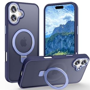 Lufanbis Magnetic for iPhone 16 Case with Ring Stand, [10 FT Drop Protection] [Velvety Touch] Slim Translucent Matte Back Shockproof Phone Case for iPhone 16 6.1'', Blue