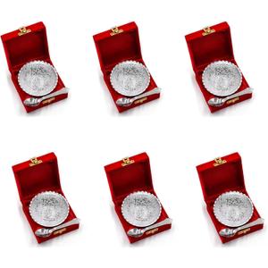 NOBILITY Bowl Spoon Set Silver Plated Light Weight with Red Velvet Box Friends Family Corporate Gift Items Dessert Dry Fruits Serving Diwali Christmas Eid Wedding Return Home Decoration Gifts 6 Pcs