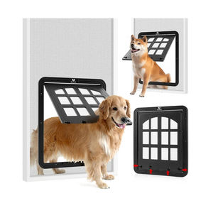 Large Dog Screen Door, 13 x 17 inches Flap Opening Dog Door for Screen Door with 4 Entry Ways, Magnetic Self-Closing Pet Screen Door for Dogs Cats, Black