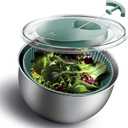 COOK WITH COLOR Stainless Steel Salad Spinner - 5 Qt. Lettuce Washer And Vegetable Spinner Dryer for Easy Salad Prep - Non Slip Base with Pull Handle - Auto Stop Brake System, Stain and Odor Resistant (Sage)