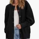 ReachMe Womens Fall Oversized Sweatshirt Cardigan Button up Lightweight Cardigan Long Sleeve Open Front Jacket with Pockets S