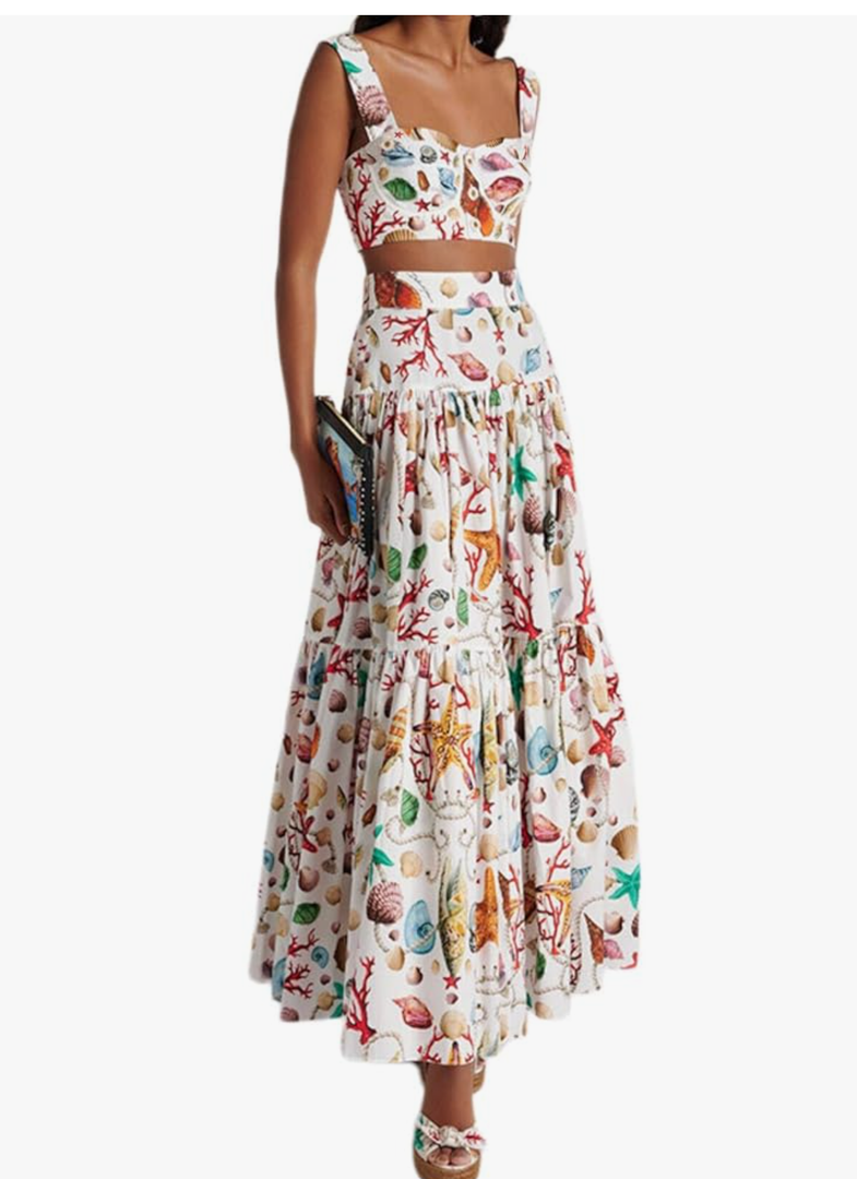ksotutm 2 Piece Skirt Sets for Women Animal Printed Halter Top High Waist Maxi Skirt Women's Fashion Vacation Outfits, Size -M