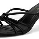 LOOPCHARM Women's Strappy Square Open Toe Kitten Heels Sandals Knotted Design Summer Fashion Slip On Mule Style, Black PU, 9